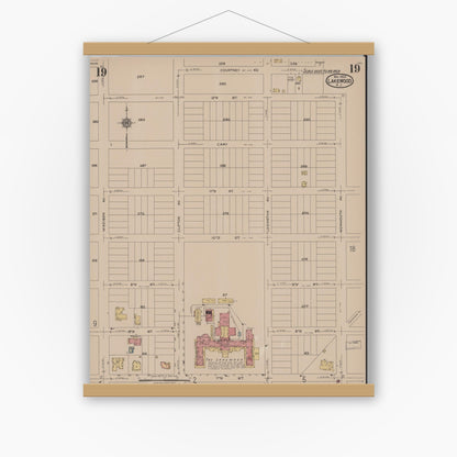 Old map wall art mockup — magnetic wood frame on white wall — Sanborn Fire Insurance Map from Lakewood, Ocean County, New Jersey (1922), Sheet #0019