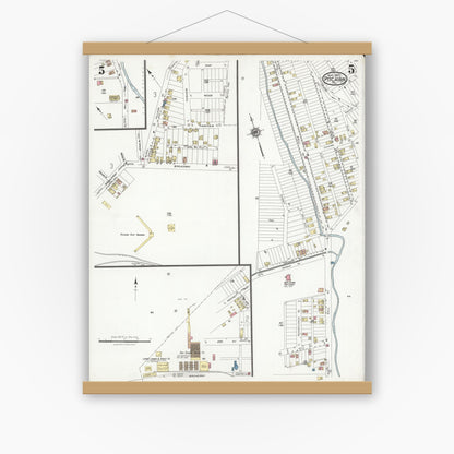 Old map wall art mockup — magnetic wood frame on white wall — Sanborn Fire Insurance Map from Pitcairn, Allegheny County, Pennsylvania (1927), Sheet #0005