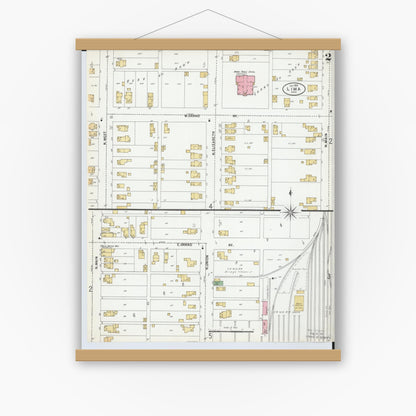 Old map wall art mockup — magnetic wood frame on white wall — Sanborn Fire Insurance Map from Lima, Allen County, Ohio (1899), Sheet #0002
