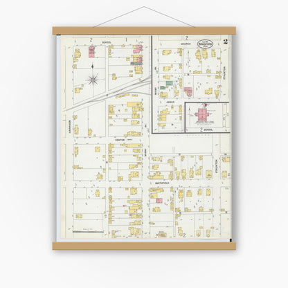 Old map wall art mockup — magnetic wood frame on white wall — Sanborn Fire Insurance Map from Bradford, Darke and Miami Counties, Ohio (1901), Sheet #0002