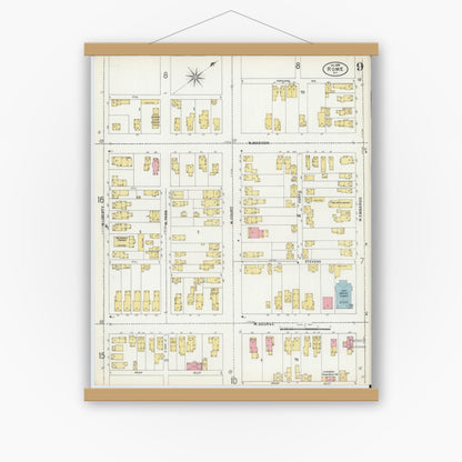 Old map wall art mockup — magnetic wood frame on white wall — Sanborn Fire Insurance Map from Rome, Oneida County, New York (1899), Sheet #0009