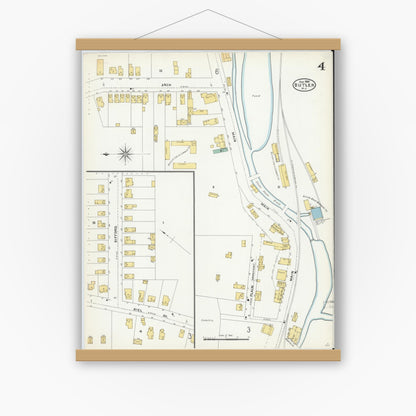 Old map wall art mockup — magnetic wood frame on white wall — Sanborn Fire Insurance Map from Butler, Morris County, New Jersey (1905), Sheet #0004