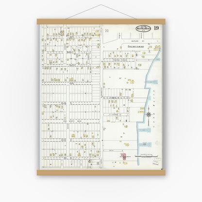 Old map wall art mockup — magnetic wood frame on white wall — Sanborn Fire Insurance Map from West Palm Beach, Dade County, Florida (1920), Sheet #0019