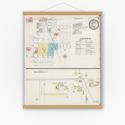 Old map wall art mockup — magnetic wood frame on white wall — Sanborn Fire Insurance Map from Tipton, Tipton County, Indiana (1890) - Complete Map Set