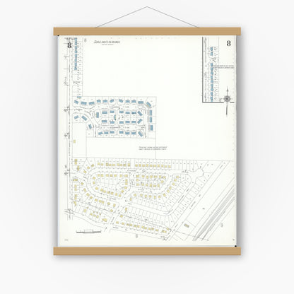 Old map wall art mockup — magnetic wood frame on white wall — Sanborn Fire Insurance Map from Osborn, Greene County, Ohio (1943), Sheet #0008