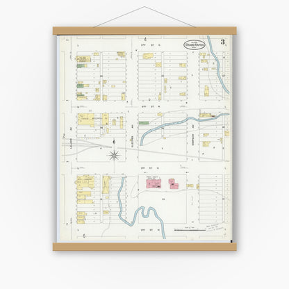 Old map wall art mockup — magnetic wood frame on white wall — Sanborn Fire Insurance Map from Grand Rapids, Itasca County, Minnesota (1908), Sheet #0003