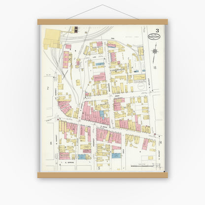 Old map wall art mockup — magnetic wood frame on white wall — Sanborn Fire Insurance Map from Nanticoke, Luzerne County, Pennsylvania (1912), Sheet #0003