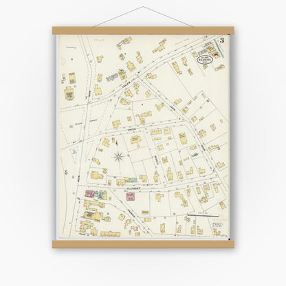 Old map wall art mockup — magnetic wood frame on white wall — Sanborn Fire Insurance Map from Reading, Middlesex County, Massachusetts (1897), Sheet #0003