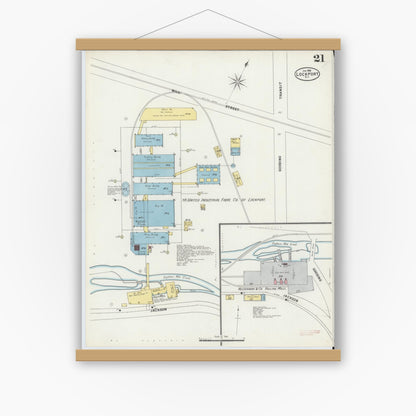 Old map wall art mockup — magnetic wood frame on white wall — Sanborn Fire Insurance Map from Lockport, Niagara County, New York (1898), Sheet #0021