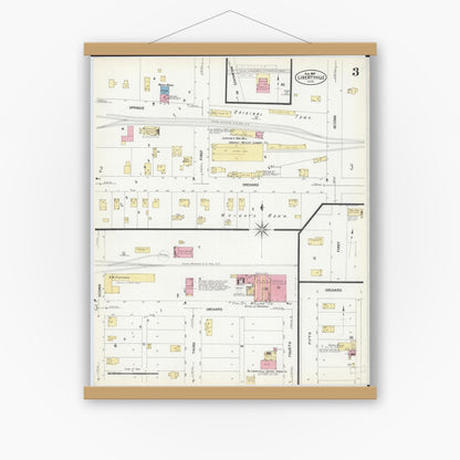 Old map wall art mockup — magnetic wood frame on white wall — Sanborn Fire Insurance Map from Libertyville, Lake County, Illinois (1907), Sheet #0003