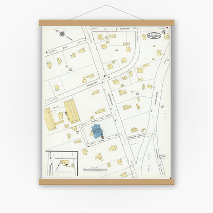 Old map wall art mockup — magnetic wood frame on white wall — Sanborn Fire Insurance Map from Wellesley, Norfolk County, Massachusetts (1919), Sheet #0006