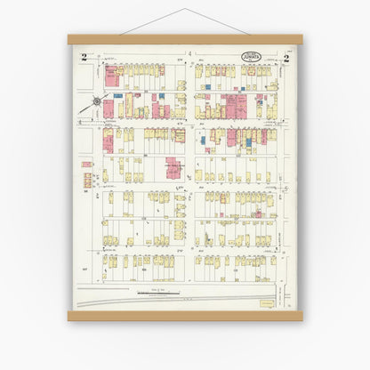 Old map wall art mockup — magnetic wood frame on white wall — Sanborn Fire Insurance Map from Juniata, Blair County, Pennsylvania (1925), Sheet #0002