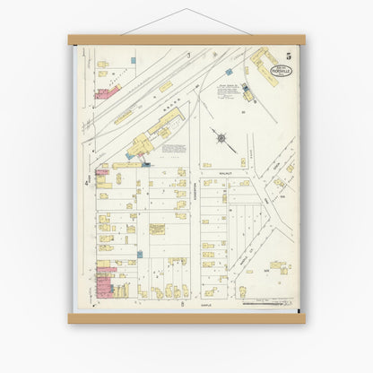 Old map wall art mockup — magnetic wood frame on white wall — Sanborn Fire Insurance Map from Hicksville, Defiance County, Ohio (1913), Sheet #0005
