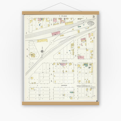 Old map wall art mockup — magnetic wood frame on white wall — Sanborn Fire Insurance Map from Pacific, Franklin County, Missouri (1909), Sheet #0003
