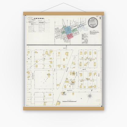 Old map wall art mockup — magnetic wood frame on white wall — Sanborn Fire Insurance Map from Colchester, Mcdonough County, Illinois (1898) - Complete Map Set