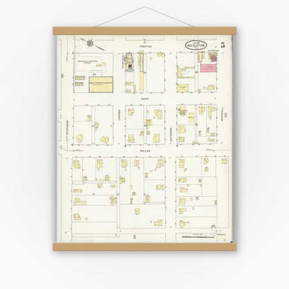 Old map wall art mockup — magnetic wood frame on white wall — Sanborn Fire Insurance Map from Van Alstyne, Grayson County, Texas (1914), Sheet #0005