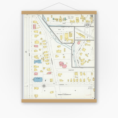 Old map wall art mockup — magnetic wood frame on white wall — Sanborn Fire Insurance Map from Oneida, Madison County, New York (1899), Sheet #0011