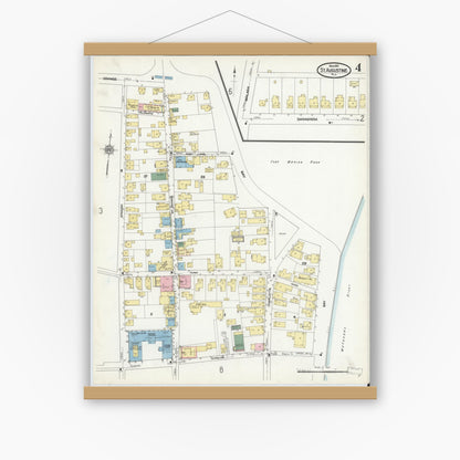 Old map wall art mockup — magnetic wood frame on white wall — Sanborn Fire Insurance Map from Saint Augustine, Saint John's County, Florida (1910), Sheet #0004
