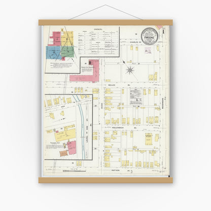 Old map wall art mockup — magnetic wood frame on white wall — Sanborn Fire Insurance Map from Parsons, Luzerne County, Pennsylvania (1908) - Complete Map Set