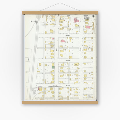 Old map wall art mockup — magnetic wood frame on white wall — Sanborn Fire Insurance Map from McComb, Hancock County, Ohio (1901), Sheet #0003