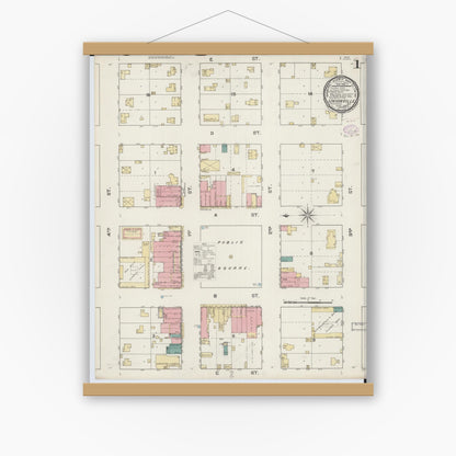 Old map wall art mockup — magnetic wood frame on white wall — Sanborn Fire Insurance Map from Unionville, Putnam County, Missouri (1893) - Complete Map Set