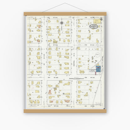 Old map wall art mockup — magnetic wood frame on white wall — Sanborn Fire Insurance Map from Faribault, Rice County, Minnesota (1921), Sheet #0006