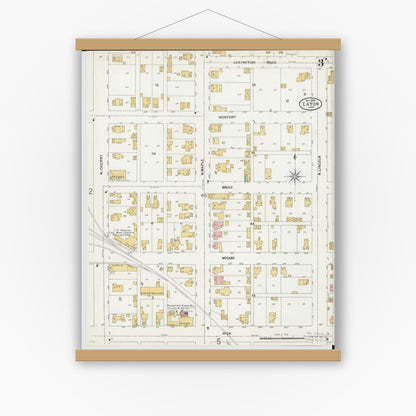 Old map wall art mockup — magnetic wood frame on white wall — Sanborn Fire Insurance Map from Eaton, Preble County, Ohio (1899), Sheet #0003