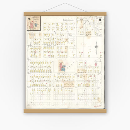 Old map wall art mockup — magnetic wood frame on white wall — Sanborn Fire Insurance Map from Perry, Dallas County, Iowa (1947), Sheet #0009