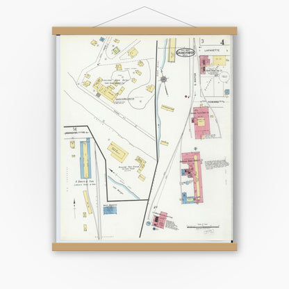 Old map wall art mockup — magnetic wood frame on white wall — Sanborn Fire Insurance Map from Grand Haven, Ottawa County, Michigan (1920), Sheet #0004