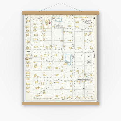 Old map wall art mockup — magnetic wood frame on white wall — Sanborn Fire Insurance Map from Archbold, Fulton County, Ohio (1908), Sheet #0003