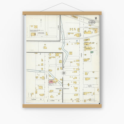 Old map wall art mockup — magnetic wood frame on white wall — Sanborn Fire Insurance Map from Hubbard, Trumbull County, Ohio (1902), Sheet #0002