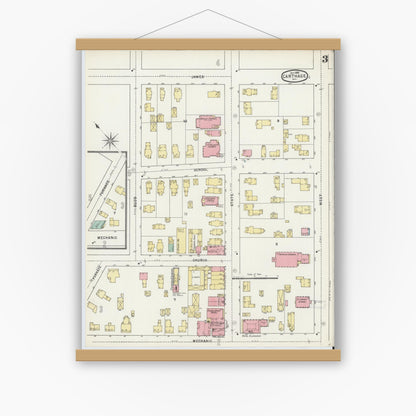 Old map wall art mockup — magnetic wood frame on white wall — Sanborn Fire Insurance Map from Carthage, Jefferson County, New York (1895), Sheet #0003