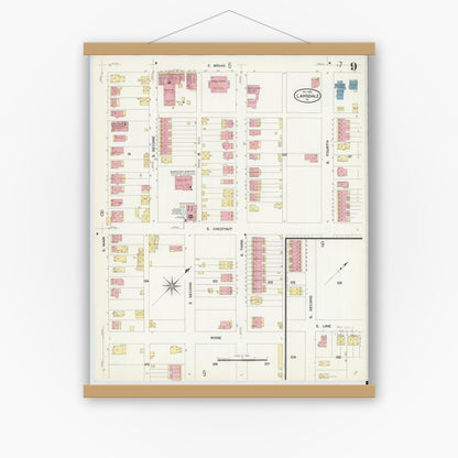 Old map wall art mockup — magnetic wood frame on white wall — Sanborn Fire Insurance Map from Lansdale, Montgomery County, Pennsylvania (1912), Sheet #0009