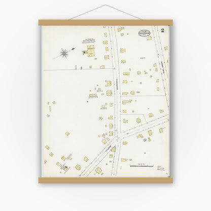 Old map wall art mockup — magnetic wood frame on white wall — Sanborn Fire Insurance Map from Needham, Norfolk County, Massachusetts (1906), Sheet #0002