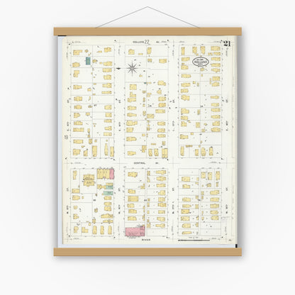 Old map wall art mockup — magnetic wood frame on white wall — Sanborn Fire Insurance Map from Holland, Ottawa County, Michigan (1908), Sheet #0021