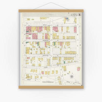 Old map wall art mockup — magnetic wood frame on white wall — Sanborn Fire Insurance Map from Charleroi, Washington County, Pennsylvania (1902), Sheet #0005