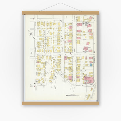 Old map wall art mockup — magnetic wood frame on white wall — Sanborn Fire Insurance Map from Wellsville, Columbiana County, Ohio (1915), Sheet #0007
