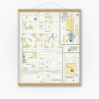 Old map wall art mockup — magnetic wood frame on white wall — Sanborn Fire Insurance Map from Dublin, Erath County, Texas (1902), Sheet #0004