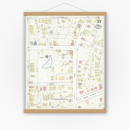 Old map wall art mockup — magnetic wood frame on white wall — Sanborn Fire Insurance Map from Alton, Madison County, Illinois (1915), Sheet #0023