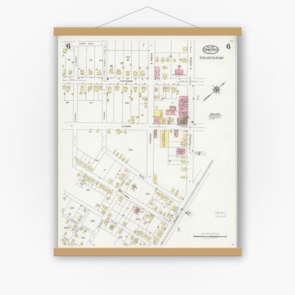 Old map wall art mockup — magnetic wood frame on white wall — Sanborn Fire Insurance Map from Sanford, Lee County, North Carolina (1925), Sheet #0006
