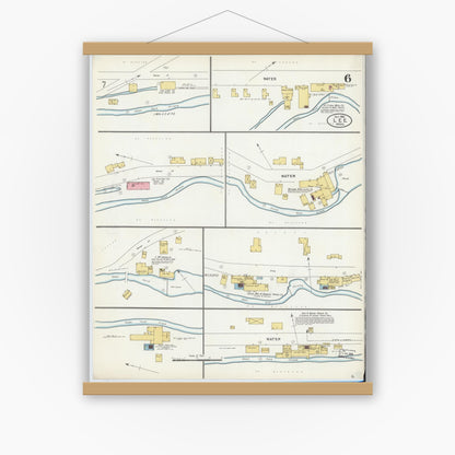 Old map wall art mockup — magnetic wood frame on white wall — Sanborn Fire Insurance Map from Lee, Berkshire County, Massachusetts (1905), Sheet #0006