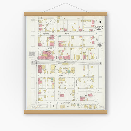 Old map wall art mockup — magnetic wood frame on white wall — Sanborn Fire Insurance Map from Batesville, Ripley County, Indiana (1899), Sheet #0003
