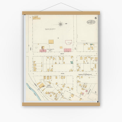 Old map wall art mockup — magnetic wood frame on white wall — Sanborn Fire Insurance Map from Middleport, Meigs County, Ohio (1899), Sheet #0006