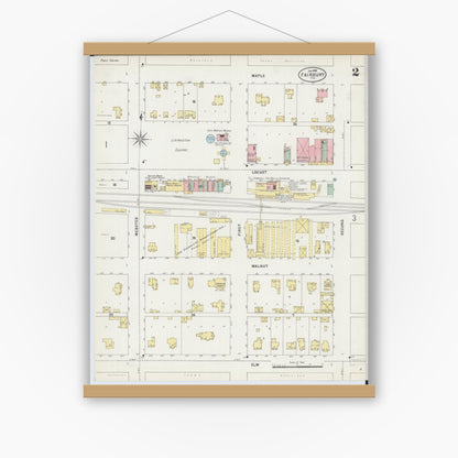 Old map wall art mockup — magnetic wood frame on white wall — Sanborn Fire Insurance Map from Fairbury, Livingston County, Illinois (1898), Sheet #0002