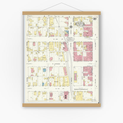 Old map wall art mockup — magnetic wood frame on white wall — Sanborn Fire Insurance Map from Bloomington, Monroe County, Indiana (1913), Sheet #0010