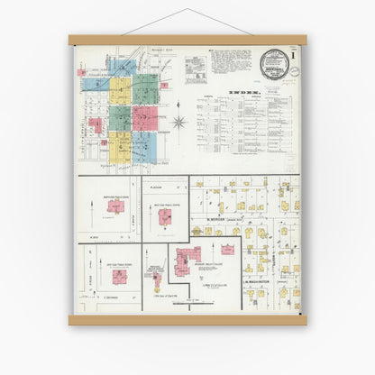 Old map wall art mockup — magnetic wood frame on white wall — Sanborn Fire Insurance Map from Marshall, Saline County, Missouri (1900), Sheet #0001
