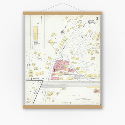 Old map wall art mockup — magnetic wood frame on white wall — Sanborn Fire Insurance Map from Oneida, Madison County, New York (1904) - Complete Map Set