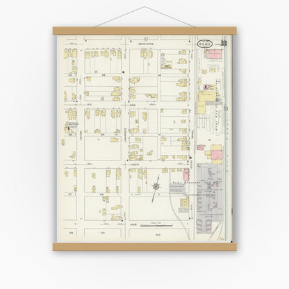 Old map wall art mockup — magnetic wood frame on white wall — Sanborn Fire Insurance Map from Rome, Oneida County, New York (1914), Sheet #0018