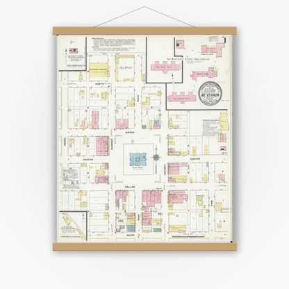 Old map wall art mockup — magnetic wood frame on white wall — Sanborn Fire Insurance Map from Mount Vernon, Lawrence County, Missouri (1909) - Complete Map Set