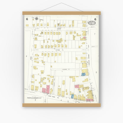 Old map wall art mockup — magnetic wood frame on white wall — Sanborn Fire Insurance Map from Babylon, Suffolk County, New York (1923), Sheet #0006